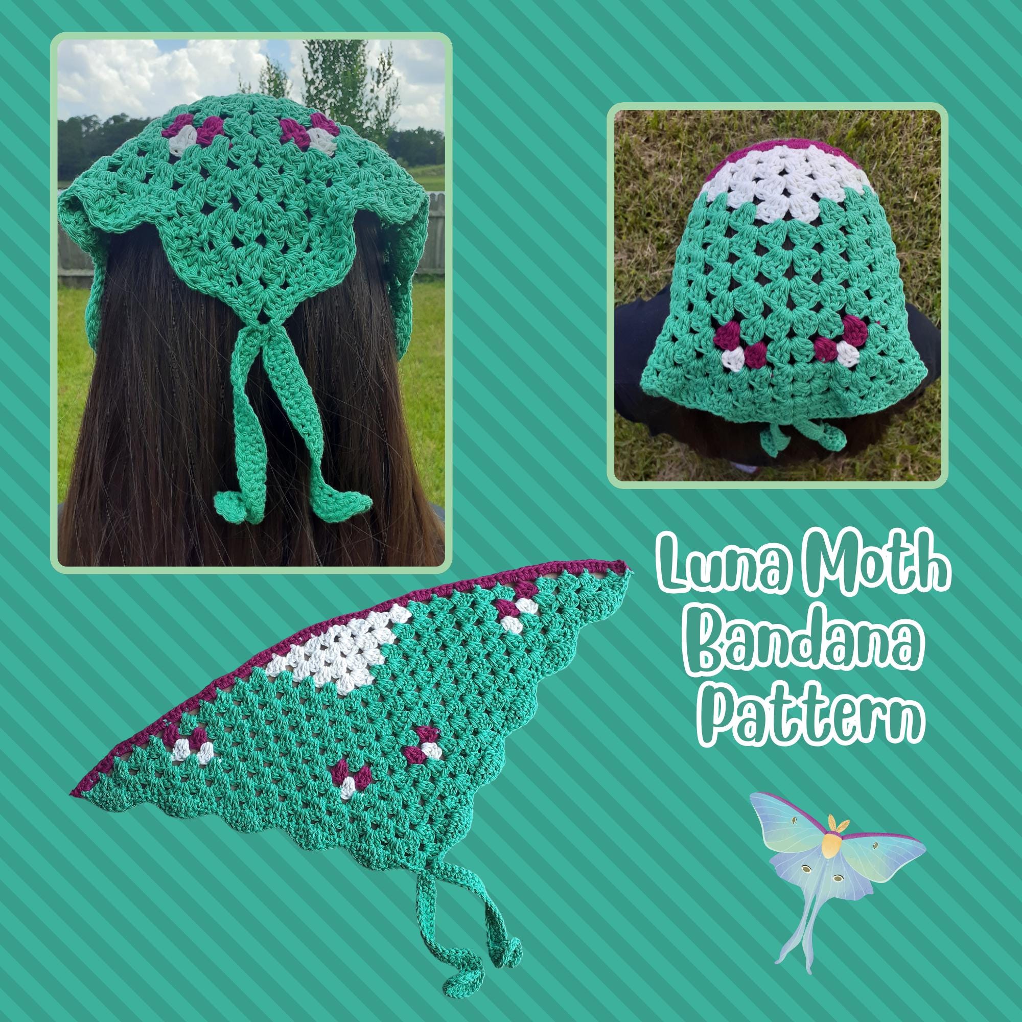 37 Moth Crochet Patterns for Amigurumi, Wearables, and Whimsical Home Decor 30 Luna Moth Bandana Crochet