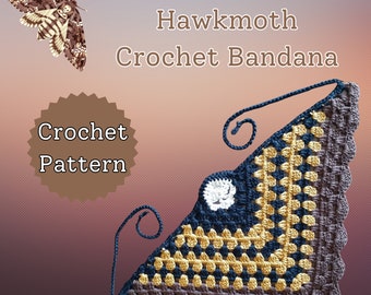 Crochet Bandana Pattern | Moth Crochet Pattern | Death's-Head Hawkmoth Crochet Pattern | Skull Moth Crochet Pattern | Moth Bandana Crochet
