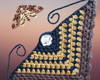 Death's-head Hawkmoth Crochet Bandana | Skull Moth Hair Scarf
