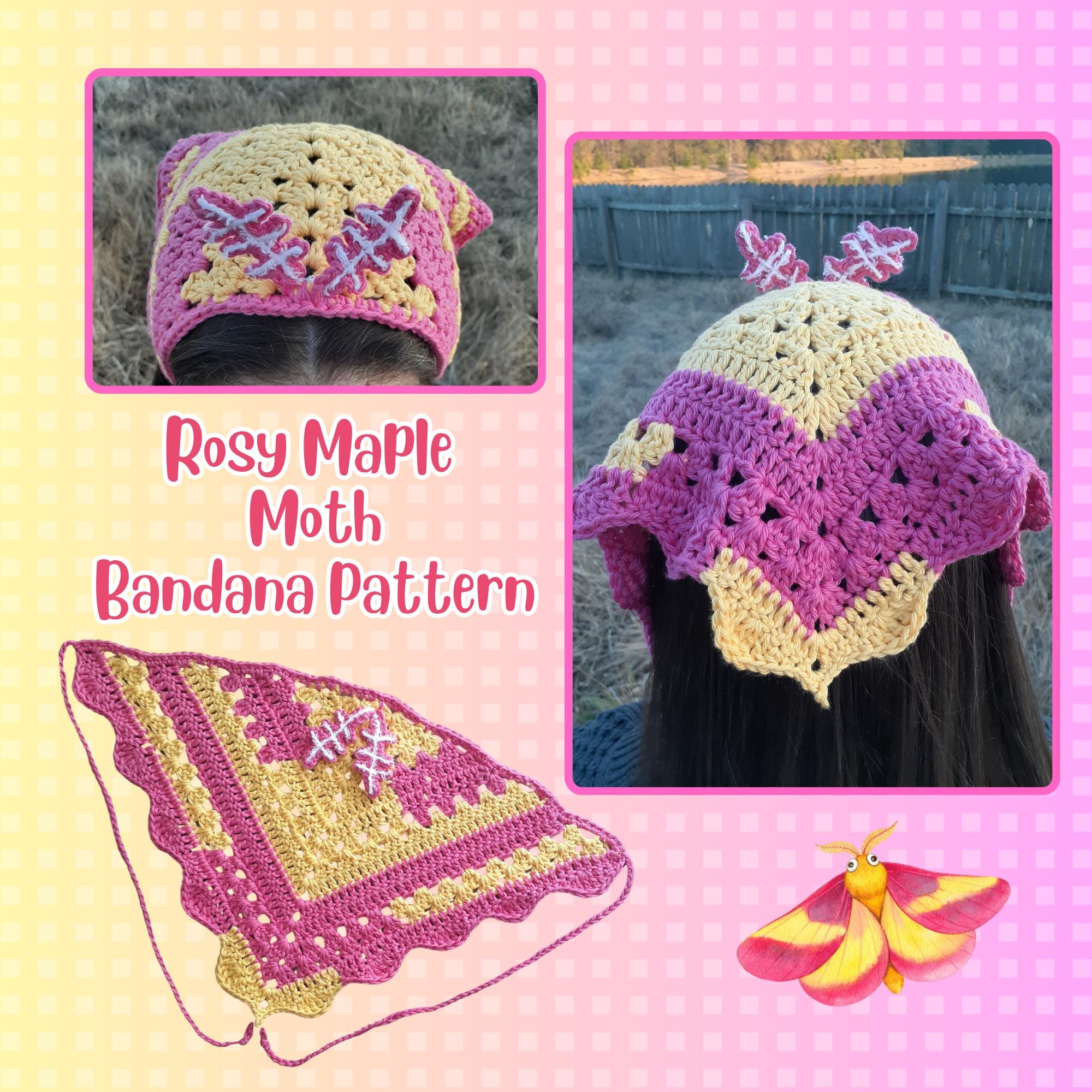 37 Moth Crochet Patterns for Amigurumi, Wearables, and Whimsical Home Decor 24 Rosy Maple Moth Bandana