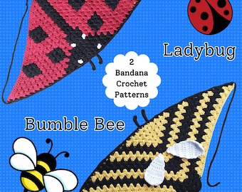 2 Crochet Bandana Patterns: Bumble Bee and Ladybug (PDF)