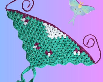 Luna Moth Crochet Bandana