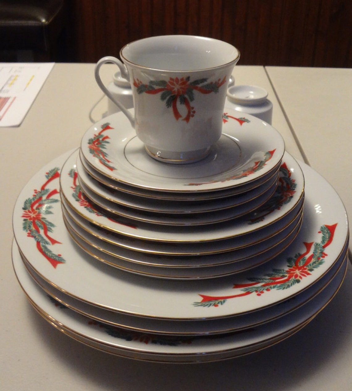 Tienshan Poinsettia and Ribbons Fine China Christmas Dishes  Etsy