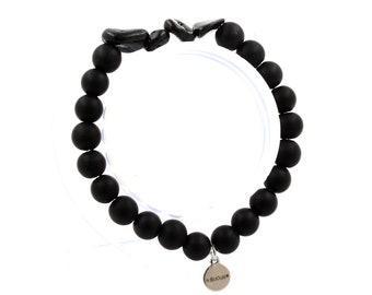 Pulsera Schorl de Turmalina de Brasil + Cuentas de Ónix Negro Mate de 8 mm. Pulsera para mujer y hombre. Regalo para él. Regalo para ella.