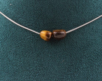 Collier perles Oeil de Tigre d'Afrique du Sud chaine en acier inoxydable. Fabriqué en France. Taille personnalisable. Collier femmes, hommes