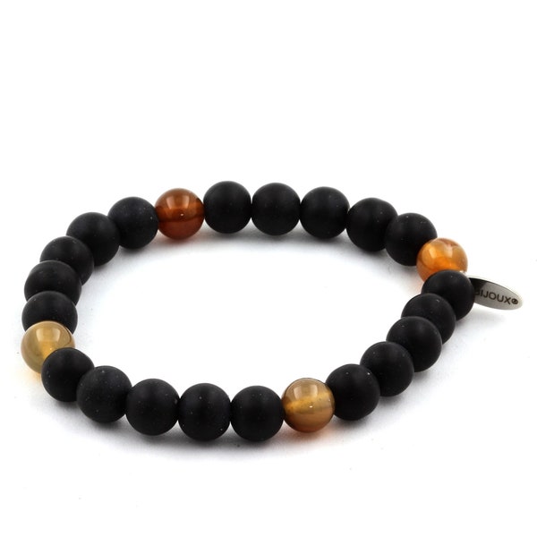 Matte Black Onyx + Dream Agate Beaded Bracelet 8 mm. Women's & Men's Bracelet. Gift for him. Gift for her