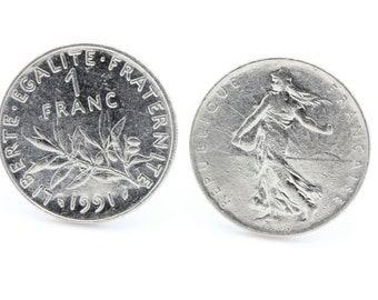 Boutons de manchettes Pièce de Monnaie Authentique " France " 1 franc Semeuse. TMPL_SKU005466