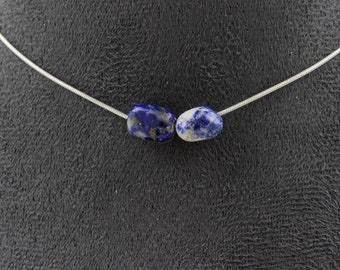 Collier perles Lapis Lazuli du Pakistan chaine en acier inoxydable. Fabriqué en France. Taille personnalisable. Collier femmes, hommes