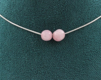 Collier perles Kunzite du Brésil chaine en acier inoxydable. Fabriqué en France. Taille personnalisable. Collier femmes, hommes