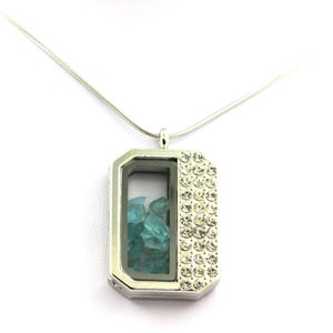 Raw Paraiba Apatite necklace half-rectangle model. Original natural stone pendant. Mineral jewelry.