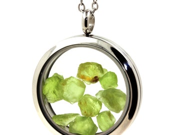 Peridot crystal necklace. Original natural stone pendant. Mineral jewelry.