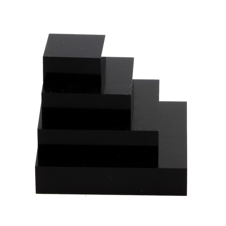 Three pieces Base acrylic display support for minerals Black 50 x 50 x 20 mm