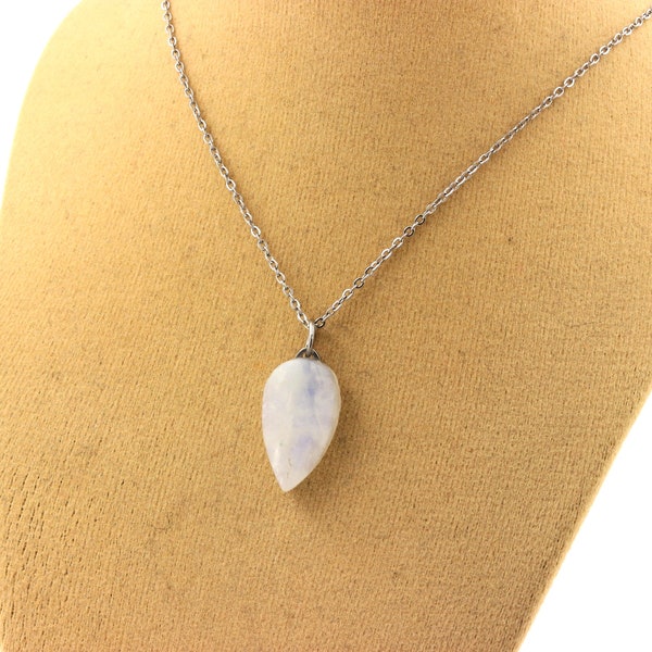 Raw Moonstone Necklace. 8.98 ct. Meetiyagoda, Sri Lanka. Original natural stone pendant. Mineral jewelry.