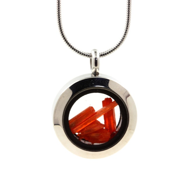 Collier Crocoite brut. Pendentif original pierres naturelles. Bijoux minéraux.