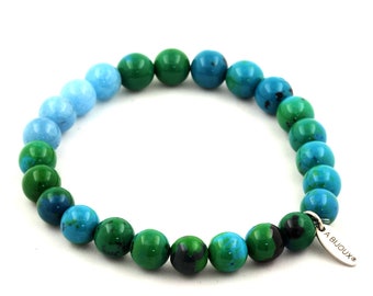 Chrysocolla + Blue Chalcedony Beads Bracelet 8 mm. Women's & Men's Bracelet. Gift for him. Gift for her