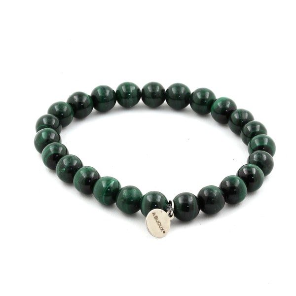 Bracelet Perles Malachite du Congo 8 mm. Top Qualité 7A. Fabriqué en France. Livré avec certificat d'authenticité. Bracelet Femme & Homme.