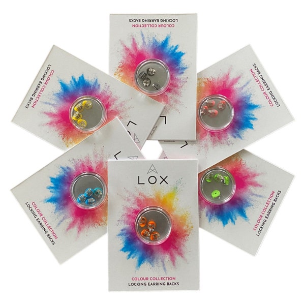 LOX Secure Clasp Earrings. Lifetime warranty. Never lose your earrings again! 9 colors to choose from.