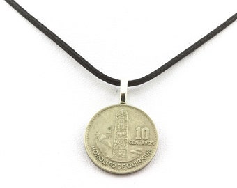 Collier pièce de monnaie Guatemala 10 centavos. Cordon noir