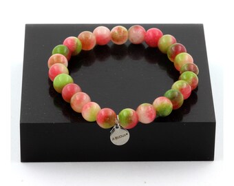 Bracelet Perles Tourmaline melon d'eau 8 mm. Bracelet Femme & Homme. Cadeau pour lui. Cadeau pour elle.