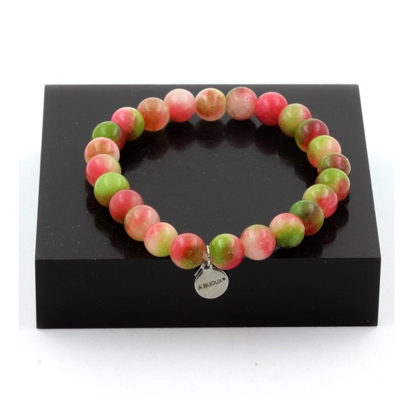 Bracelet Perles Tourmaline melon d'eau 8 mm. Bracelet Femme & Homme. Cadeau pour lui. Cadeau pour elle.