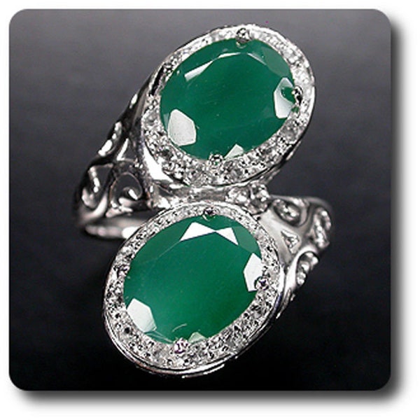 BAGUE AVENTURINE & TOPAZE blanche. Argent 925