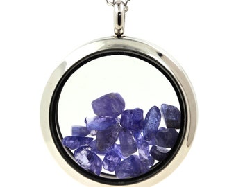 Raw Tanzanite Necklace. Original natural stone pendant. Mineral jewelry.