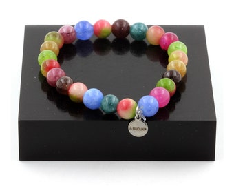 Bracciale con perline di tormalina multicolore + tormalina anguria 8 mm. Bracciale da donna e da uomo. Regalo per lui per lei