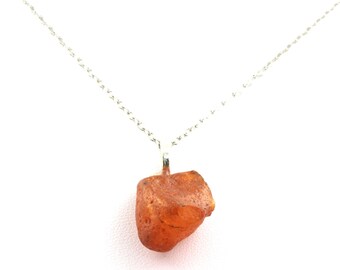 Raw Carnelian necklace. 29.77 ct. Madagascar. Original natural stone pendant. Mineral jewelry.