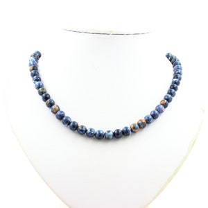 Blue Jasper beaded necklace 8 mm, stainless steel chain. Necklace for men and women. Customizable size