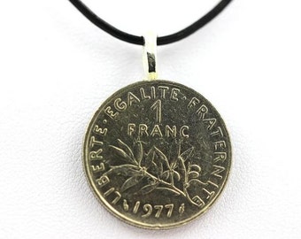 Collier pièce de monnaie France 1 franc Semeuse