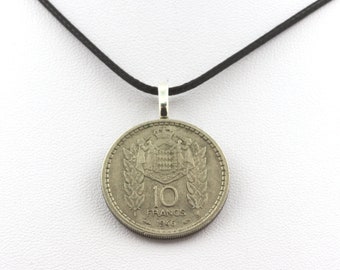 Monaco 10 franc coin necklace - Louis II. Black cord