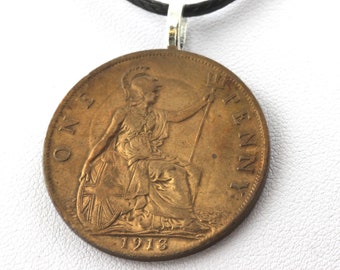 Necklace coin UK 1 penny George V 1st effigy