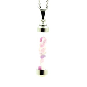 Raw Kunzite necklace tube shape 50 mm. Original natural stone pendant. Mineral jewelry.