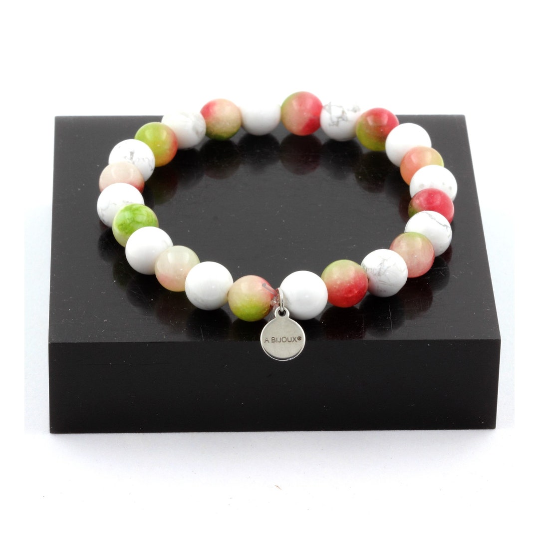Bracelet Perles Tourmaline Pastèque Et Howlite 8 Mm - Fabriqué En France, Neuf Avec étiquettes, Marque A Bijoux