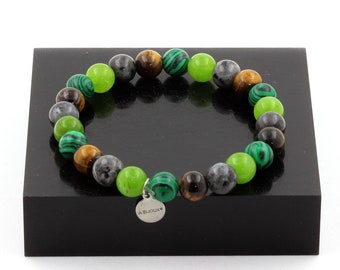 Labradorite + Peridot + Tiger Eye + Malachite Beads Bracelet 8 mm. Women's & Men's Bracelet. Gift for him. Gift for her.