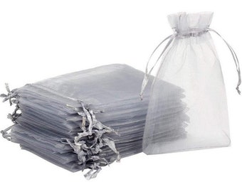 20 Pochettes Sachets Gris en Organza pour Bijoux, Cadeaux