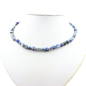 Blue Jasper beaded necklace from South Africa, stainless steel chain. Necklace for men and women. Customizable size