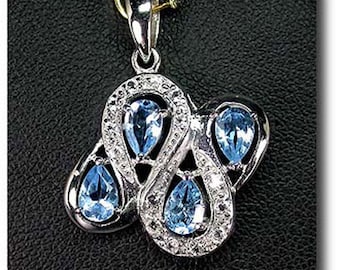 PENDANT Topaz Blue & White Silver 925 + chain