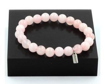 Bracelet Perles Quartz rose 8 mm. Bracelet Femme & Homme. Cadeau pour lui. Cadeau pour elle.