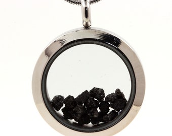 Collier Diamant noir brut. Pendentif original pierres naturelles. Bijoux minéraux.