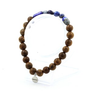 Pulseira lápis-lazúli do Paquistão + contas de madeira de 8 mm. Tamanho personalizável. Feito na França. Pulseira feminina e masculina.