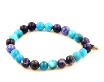 Apatite + Sodalite Beaded Bracelet 8 mm. Women's & Men's Bracelet. Gift for him. Gift for her.