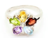 Amethyst Garnet Peridot Citrine Topaz Ring. 925 Silver. Size 7. TMPL_SKU001127