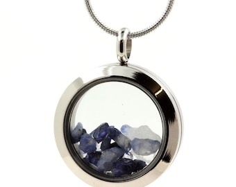 Benitoite crystal necklace. Original natural stone pendant. Mineral jewelry.