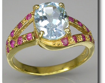 TOPAZ & RUBY RING Silver 925 + Gold Plated