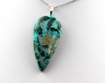 Chrysocolla necklace. 42.0 ct. USA. Original natural stone pendant. Mineral jewelry.