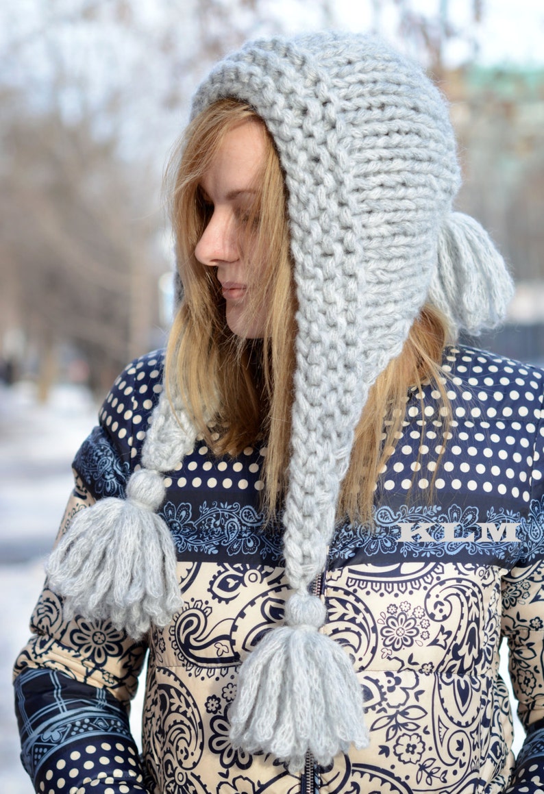 Chunky Knit Hat / Hand Knit HatCowl / Knit Hood Hat / Knitted Etsy