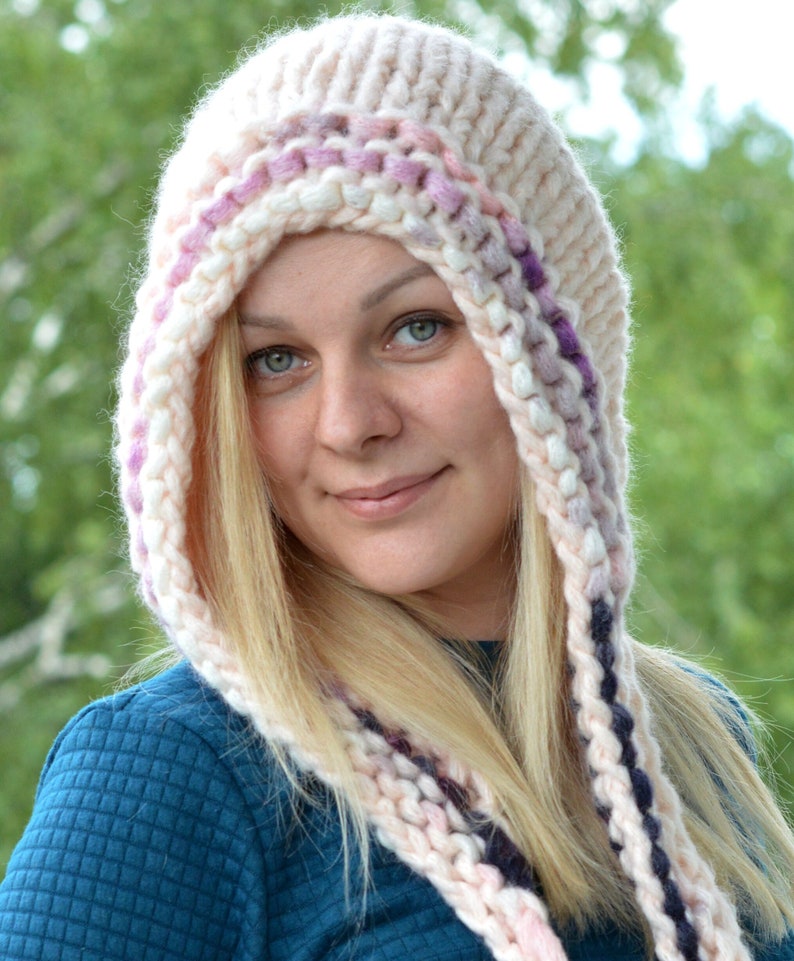 Chunky Knit Hat / Hand Knit HatCowl / Knit Hood Hat / Knitted Etsy