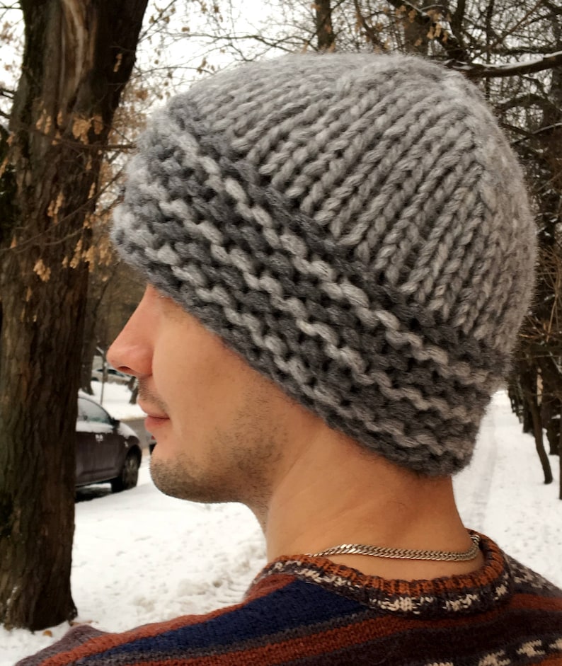 Mens Hat / Men's Knitted Hat / Chunky Knit Hat / Hand Knit Etsy