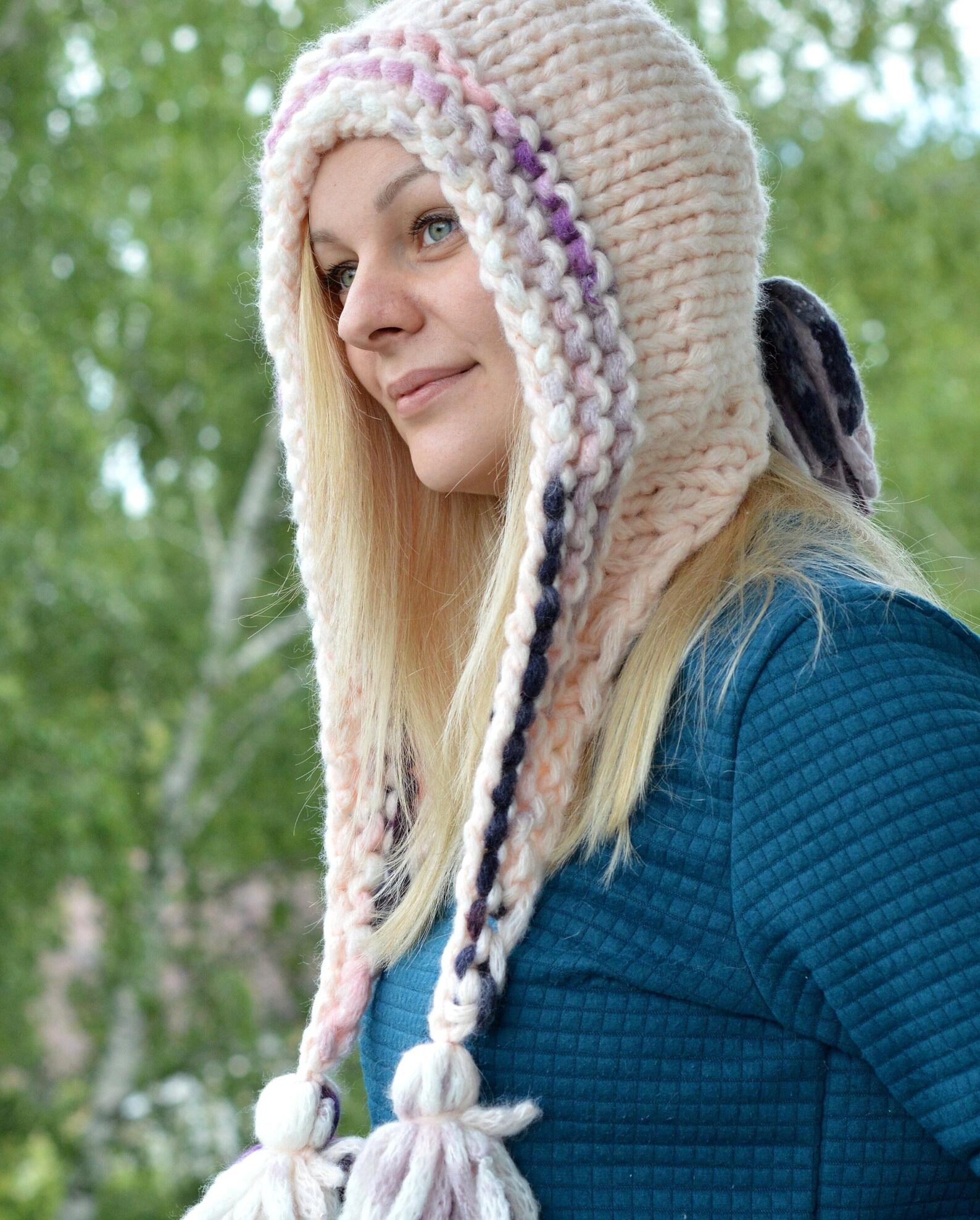 Chunky Knit Hat / Hand Knit HatCowl / Knit Hood Hat / Knitted Etsy